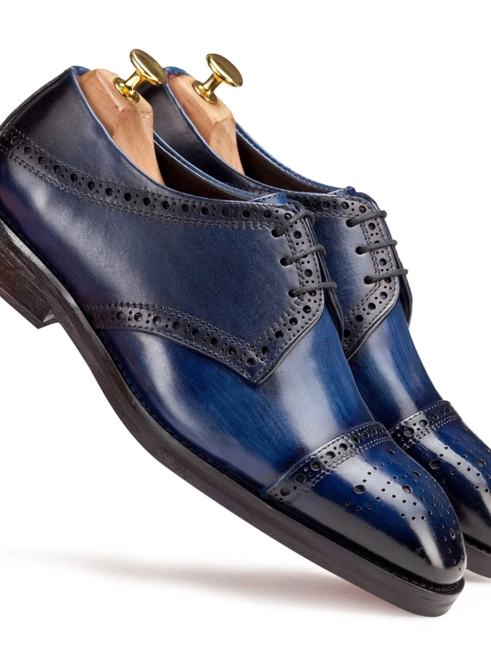 MANWALK Men's Blue Leather Cap-Toe Oxford Shoes